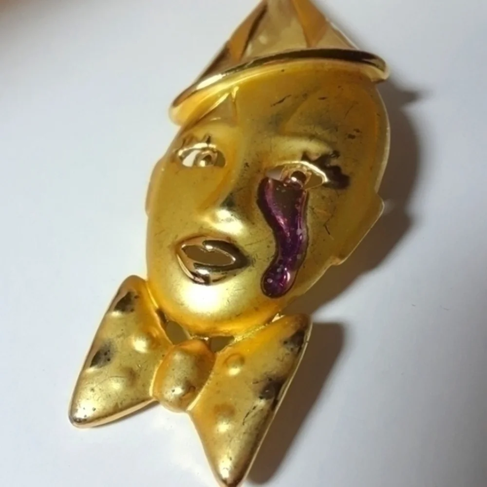 Vintage Bowtie Crying Clown Brooch Pin